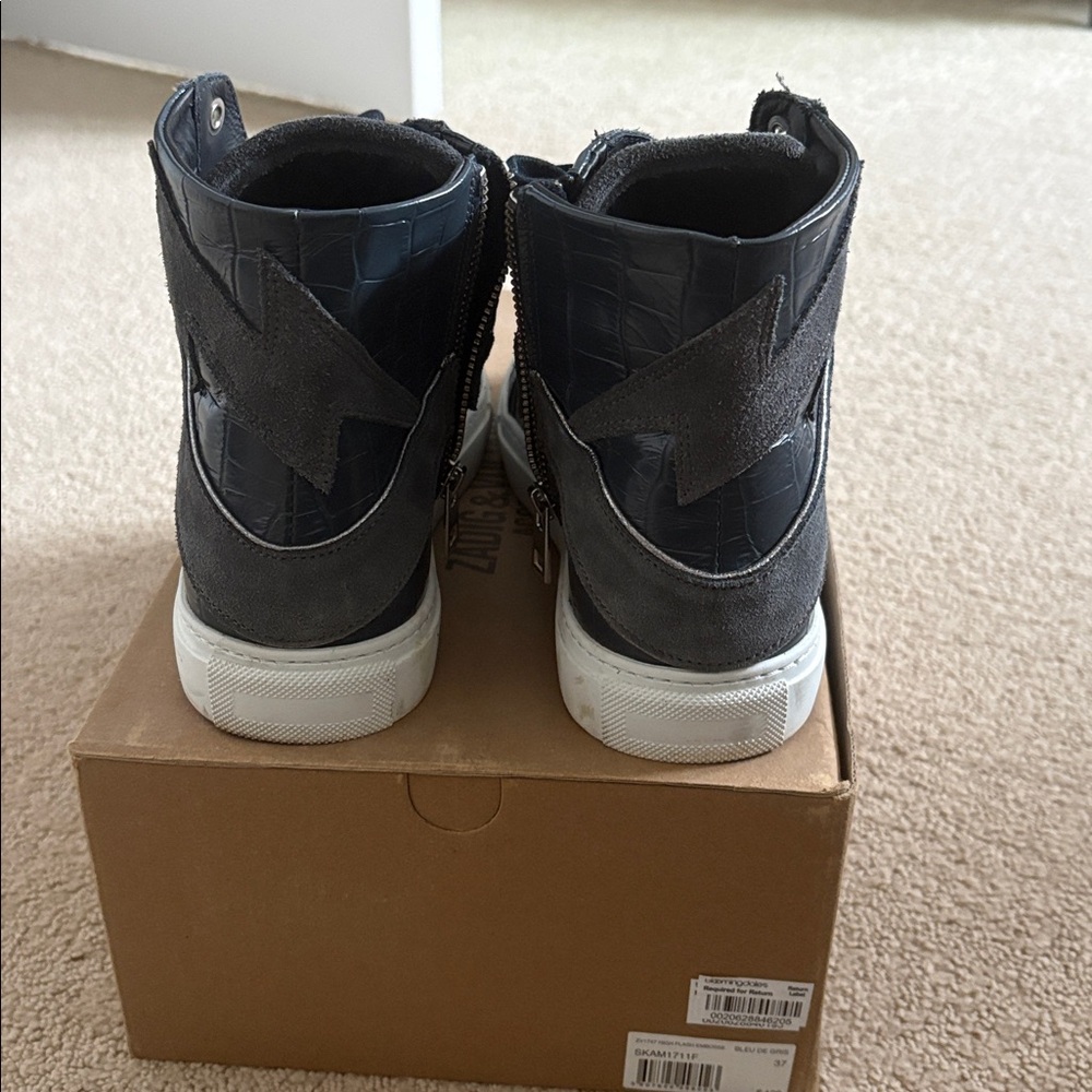 Zadig & Voltaire Black High-Top Sneakers Flash Embossed bleu de Gris EUC Size 37 - Picture 6 of 8